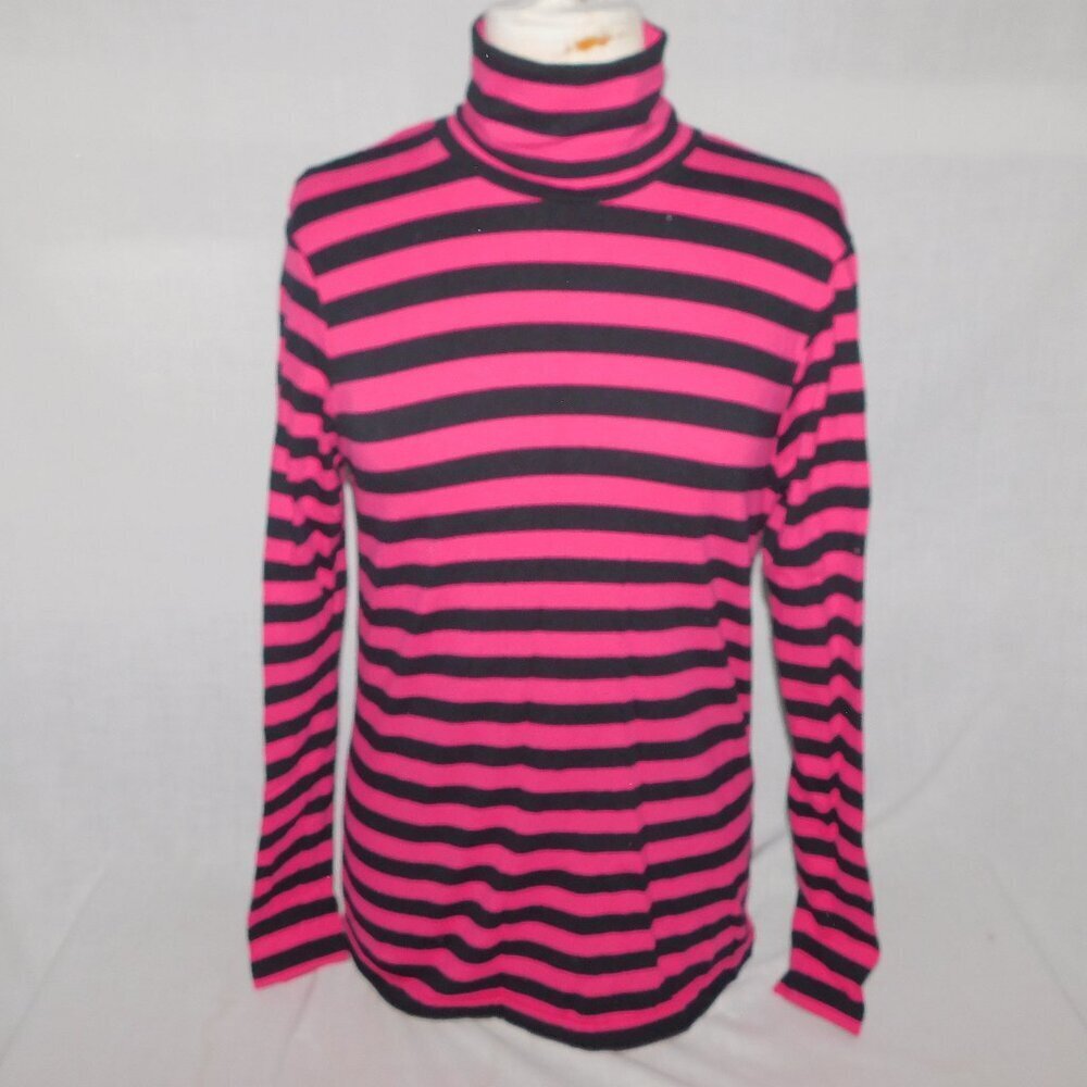 LOVE Candy Couture Pink Black Striped Turtleneck Top Womens XL